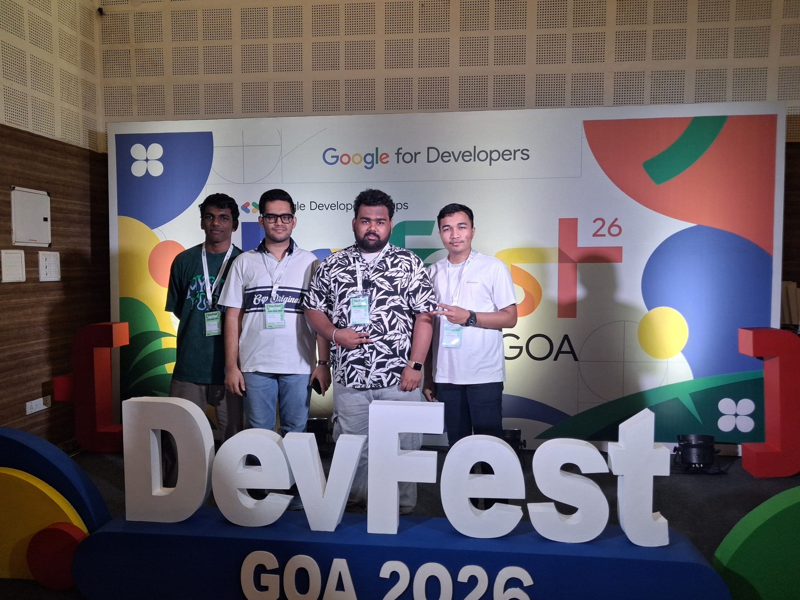 Shubham Chawhan photographed with friends at Google Developer’s DevFest in Goa.