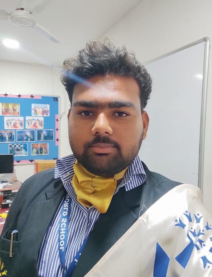 A 2022 photograph of Shubham Chawhan becoming a member of the student council at school.