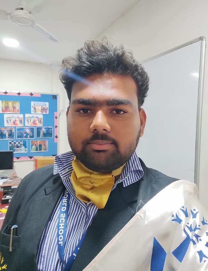 A 2022 photograph of Shubham Chawhan becoming a member of the student council at school.